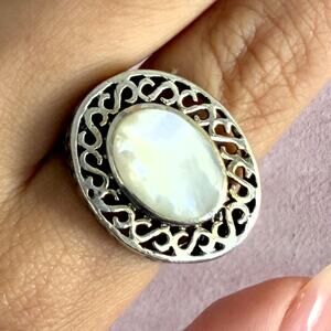 sterling silver scroll mother of pearl cocktail ring size 9